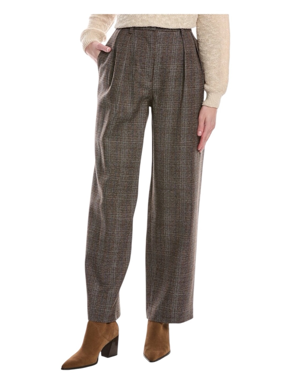 Rag & Bone Wool Plaid High-Rise Wide Leg Trousers Size 2
